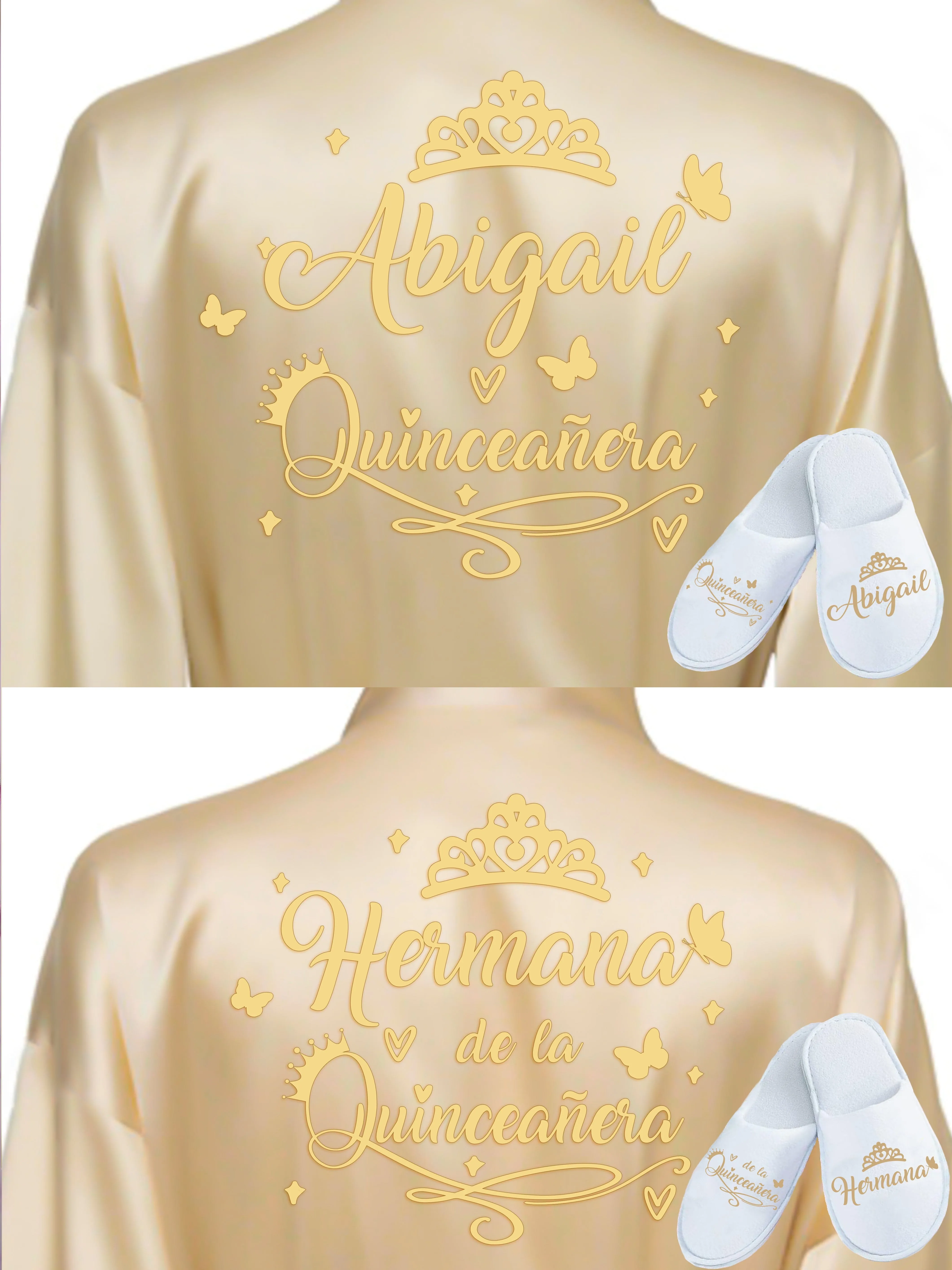 2 Batas y zapatillas Quinceanera Gold