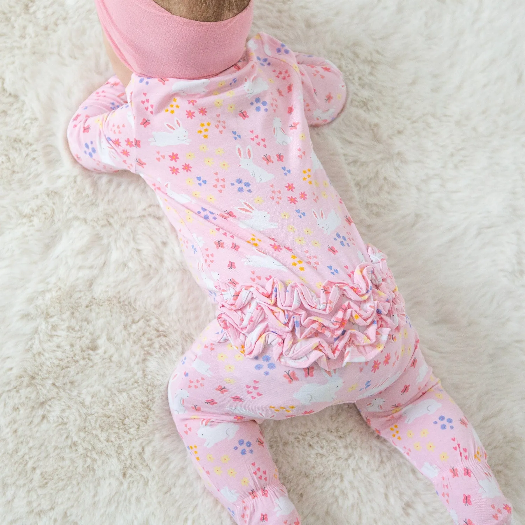 2-Way Zipper Ruffle Back Footie - Bunny Meadow by Angel Dear