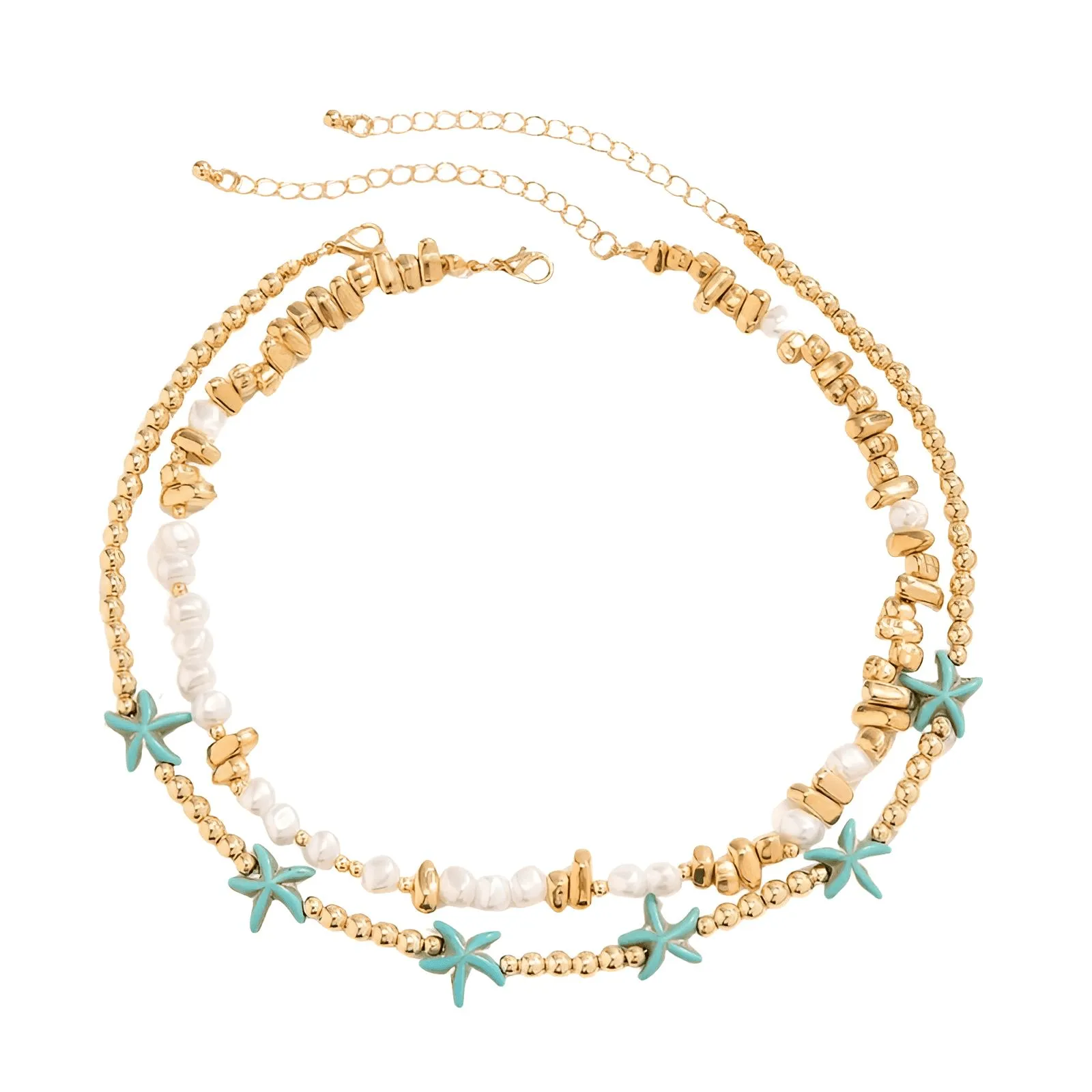2Pcs/Set Boho Ocean Blue Starfish Pearl Necklace for Women