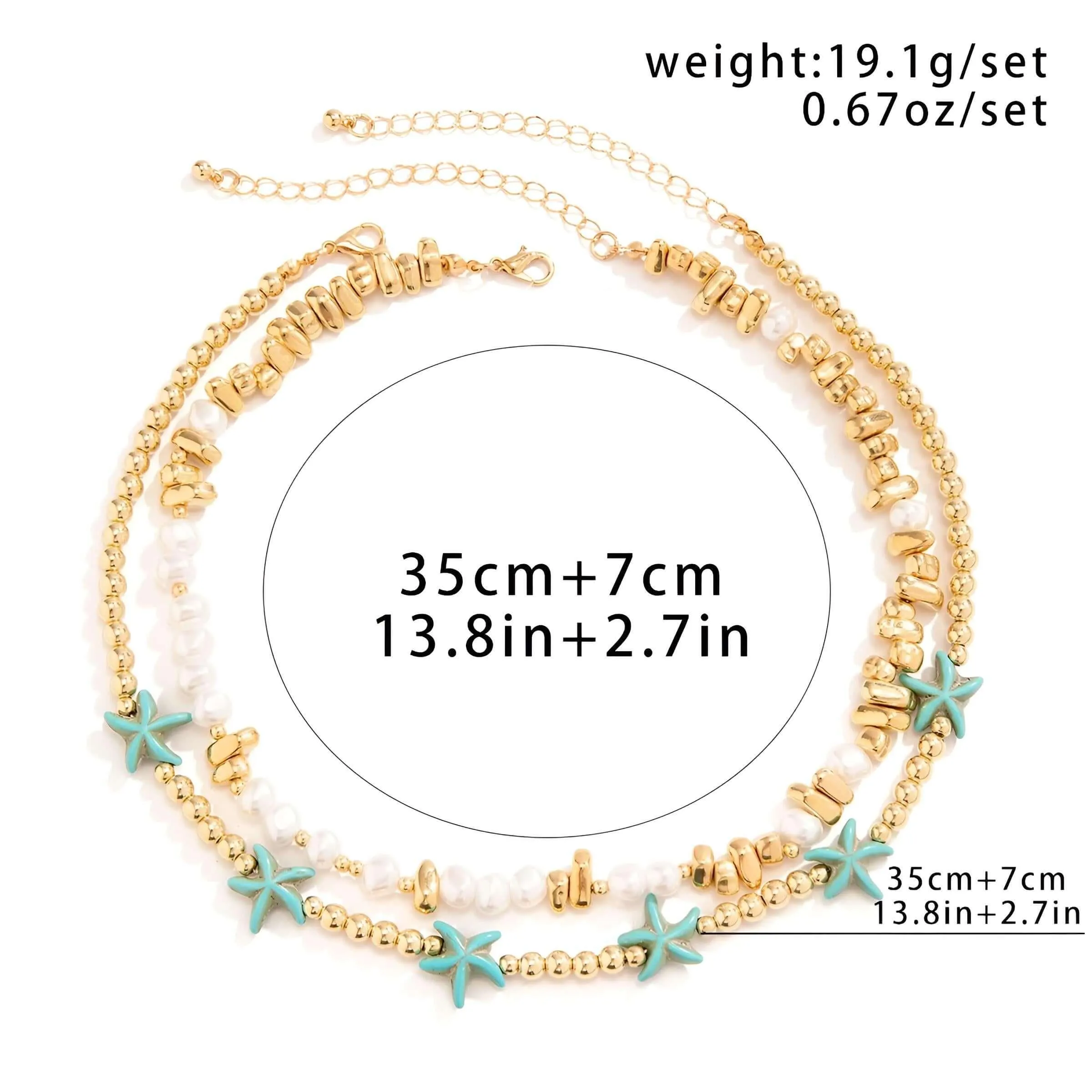 2Pcs/Set Boho Ocean Blue Starfish Pearl Necklace for Women