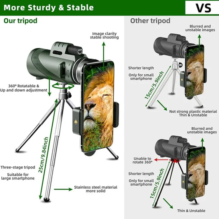 40X60 Outdoor Night Vision High Power HD Monocular (Standard Universal Clip Tripod)