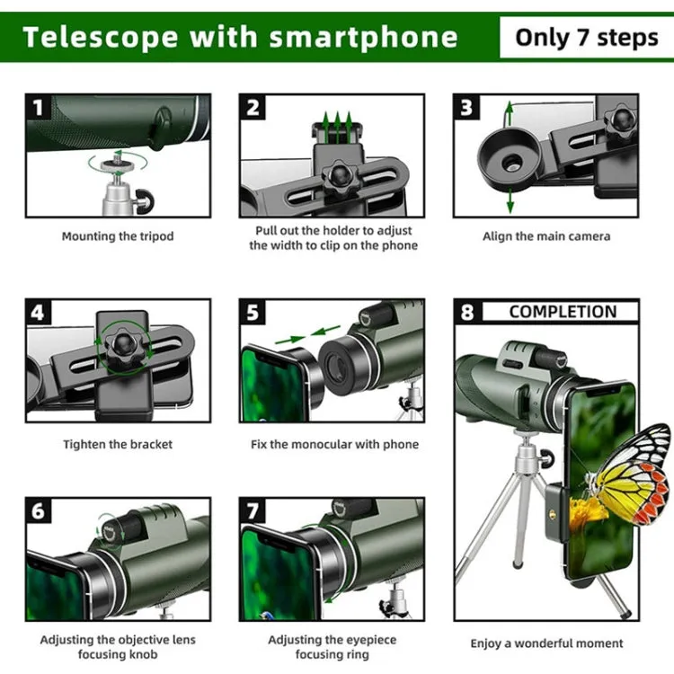40X60 Outdoor Night Vision High Power HD Monocular (Standard Universal Clip Tripod)