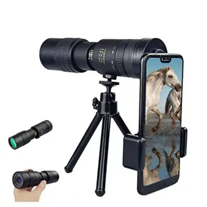 4K 10-300X40mm Super Telephoto Zoom Monocular Telescope, Waterproof Fogproof Night Vision Monocular with Smartphone Holder & Tripod for Bird Watching Hunting Camping Travelling Hiking (B)