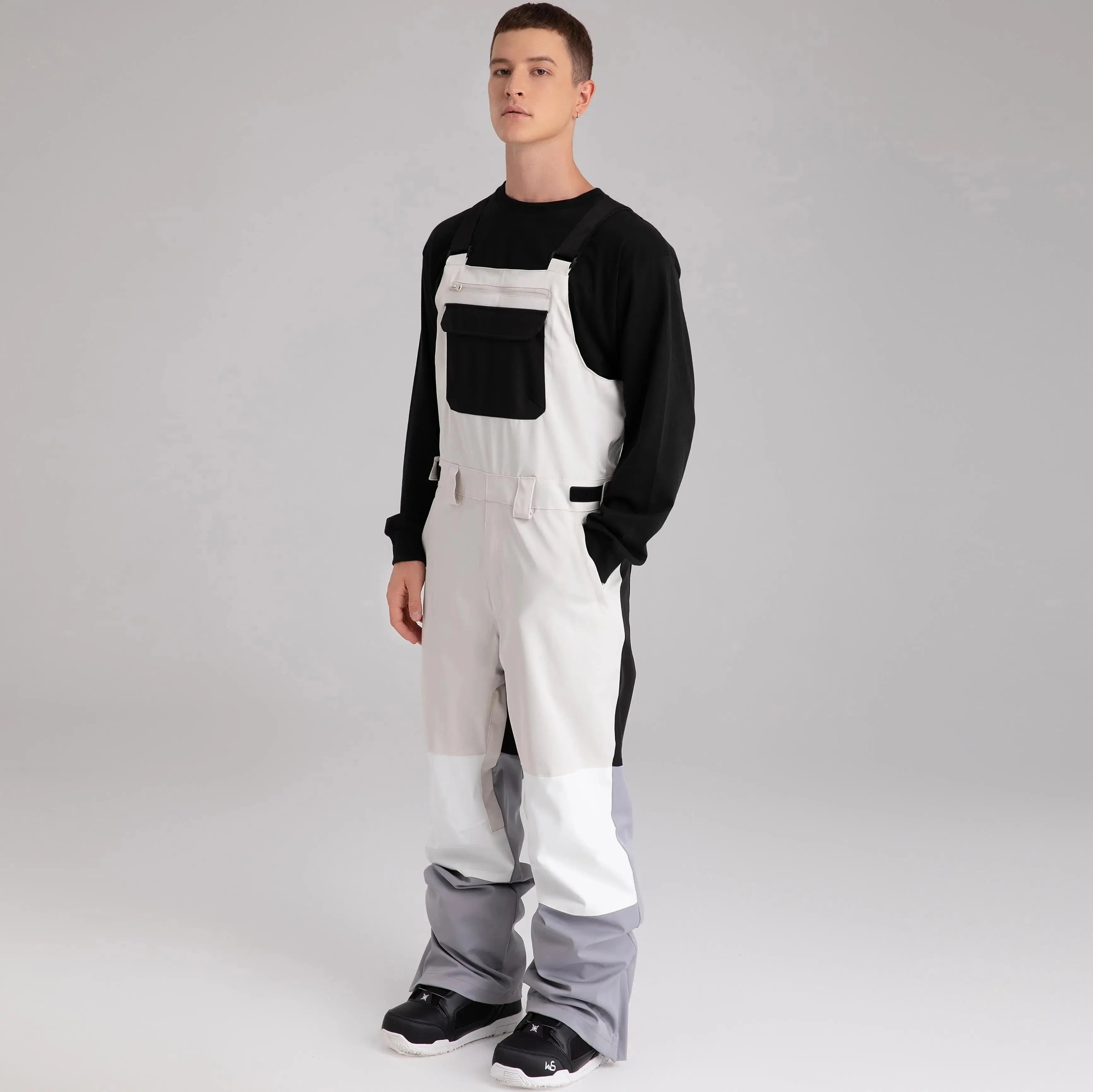 Adult Color Block Ski Overalls Bib Pants With Adjustable Strap