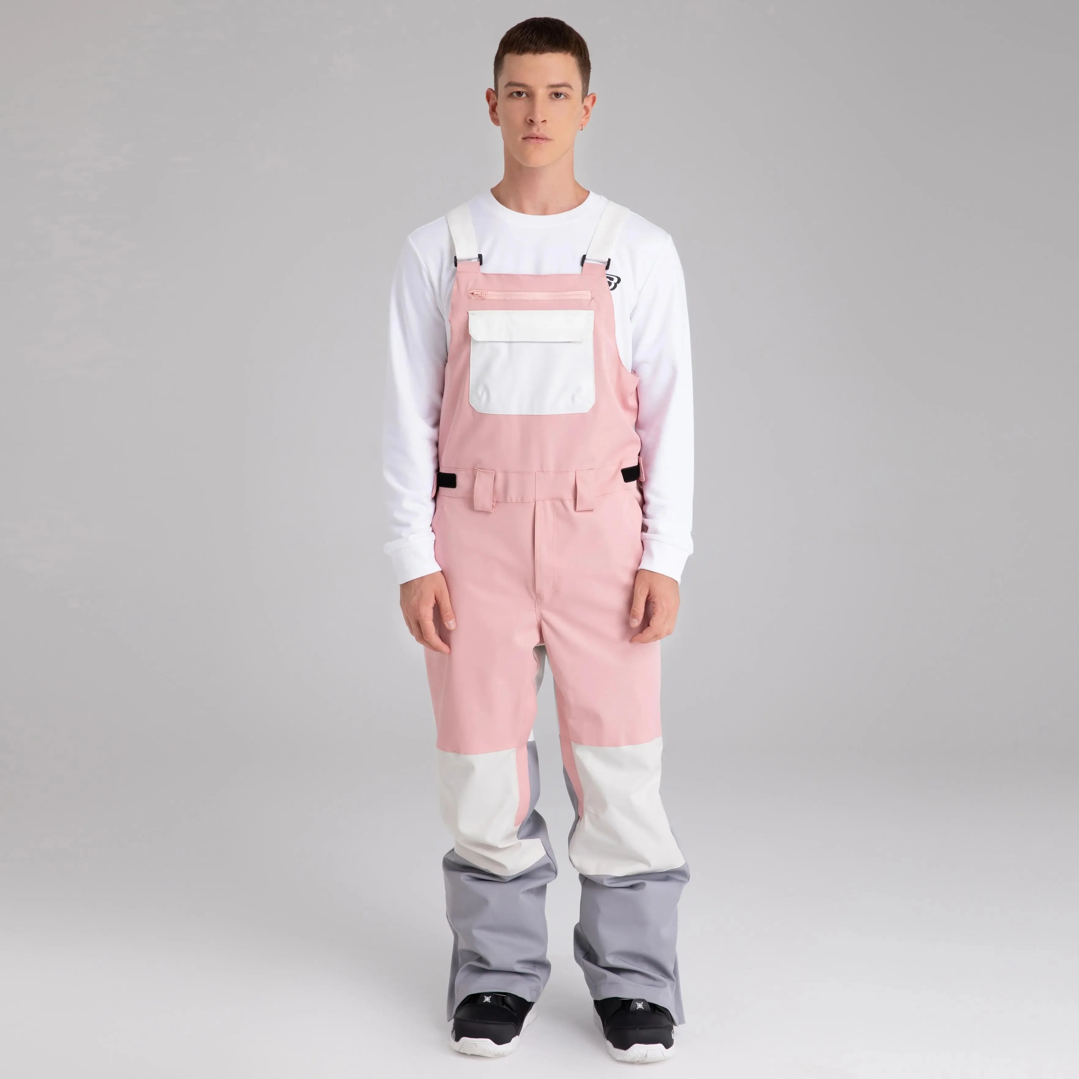 Adult Color Block Ski Overalls Bib Pants With Adjustable Strap