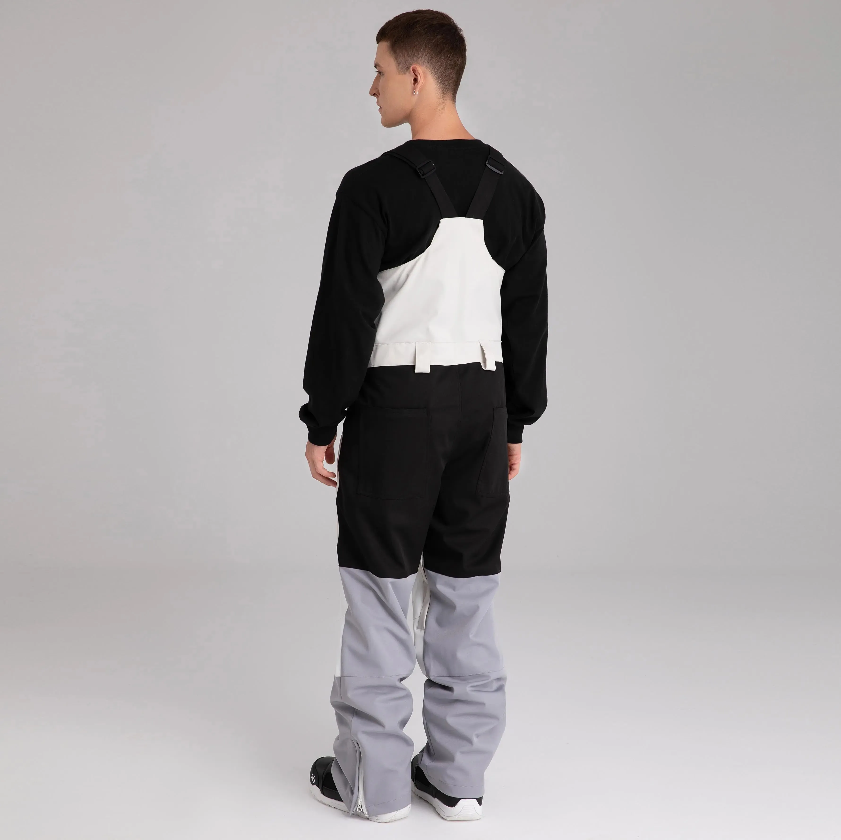 Adult Color Block Ski Overalls Bib Pants With Adjustable Strap