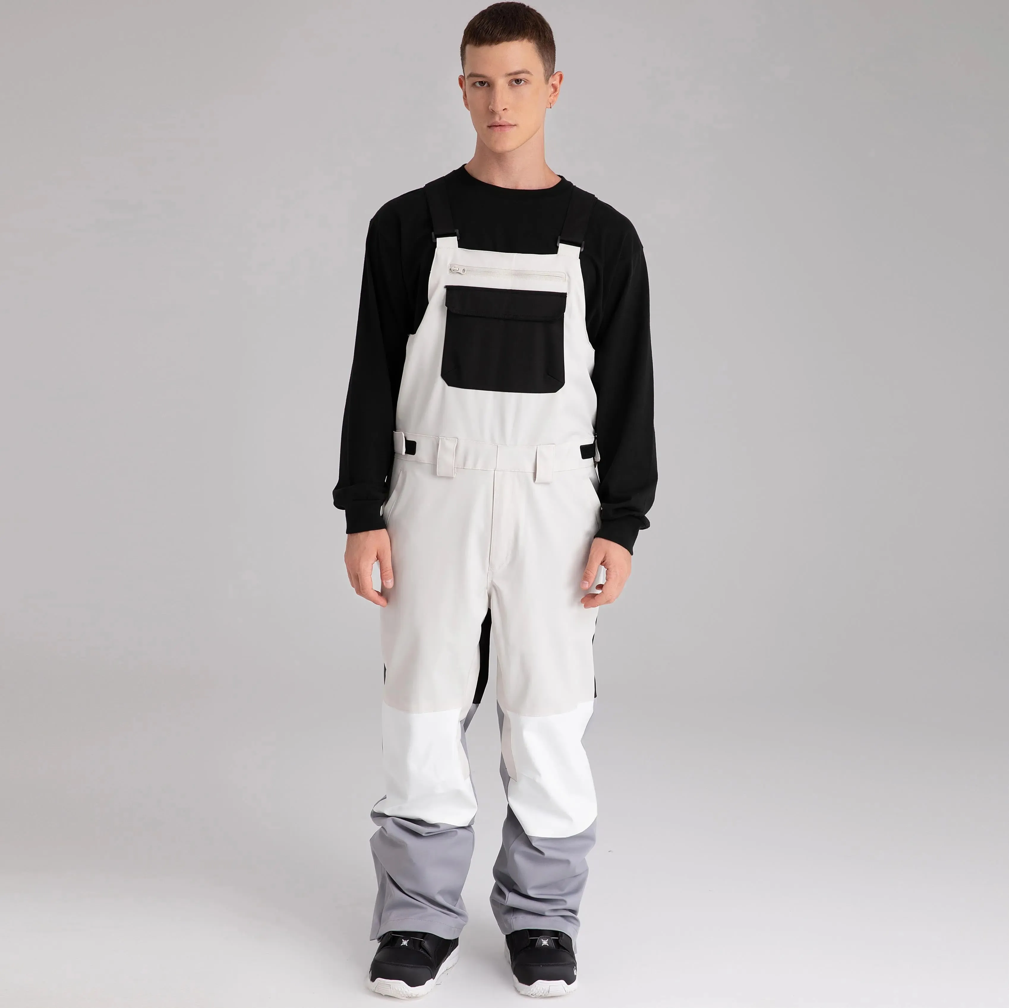 Adult Color Block Ski Overalls Bib Pants With Adjustable Strap