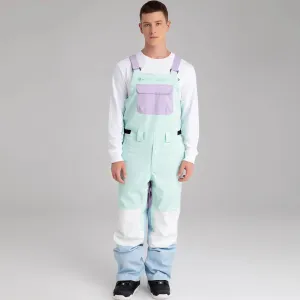 Adult Color Block Ski Overalls Bib Pants With Adjustable Strap
