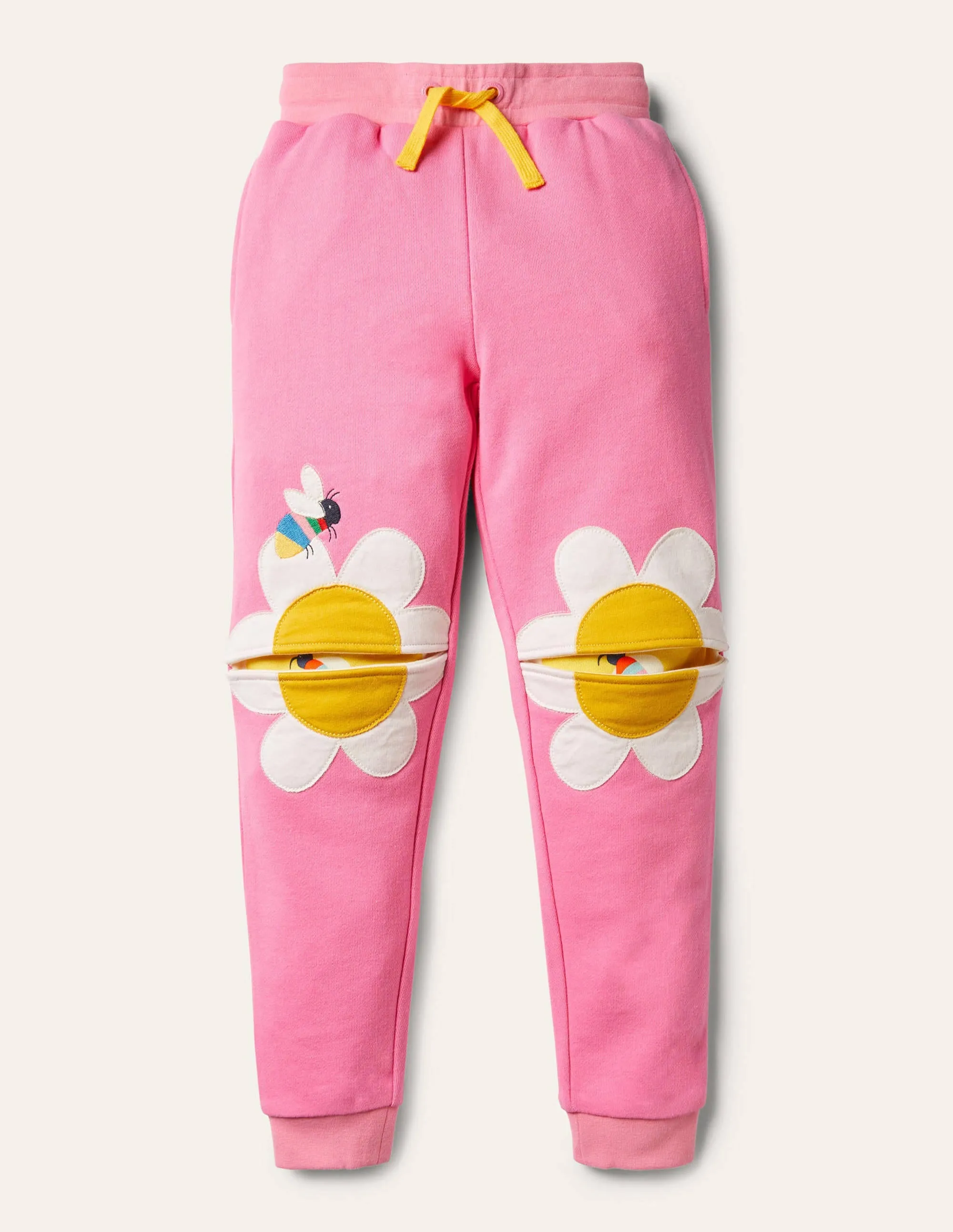Appliqué Knee Joggers-Bright Petal Pink Flower