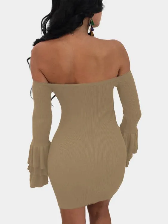 Apricot Off The Shoulder Long Sleeve Bodycon Dresses