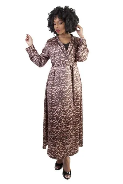 Bettie Page Leopard Print Satin Robe -
