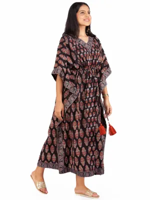 Black Marron Blue Ajrakh Hand Block Printed Kaftan - K149F1607