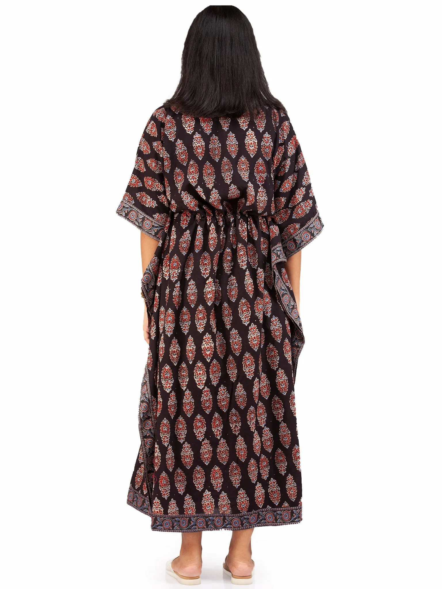 Black Marron Blue Ajrakh Hand Block Printed Kaftan - K149F1607