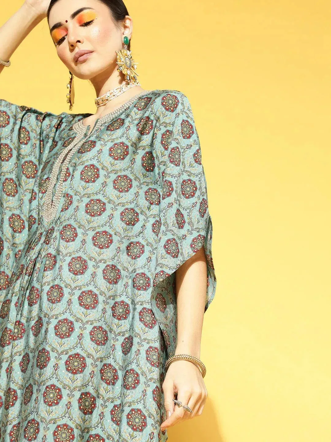Blue Printed Silk Blend  Dress
