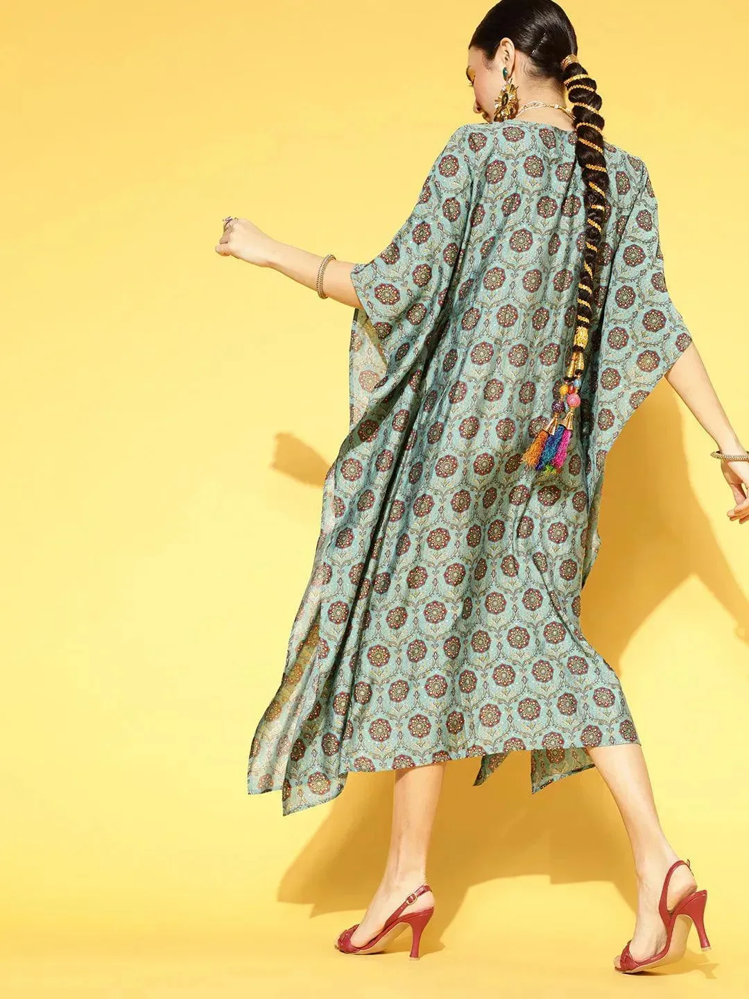 Blue Printed Silk Blend  Dress