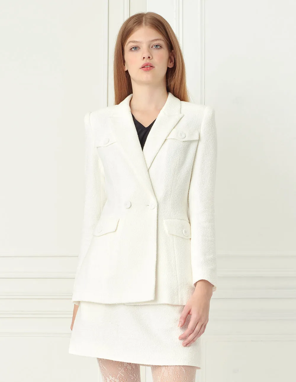 BORA AKSU Flap Pockets Double-Breasted Tweed Blazer