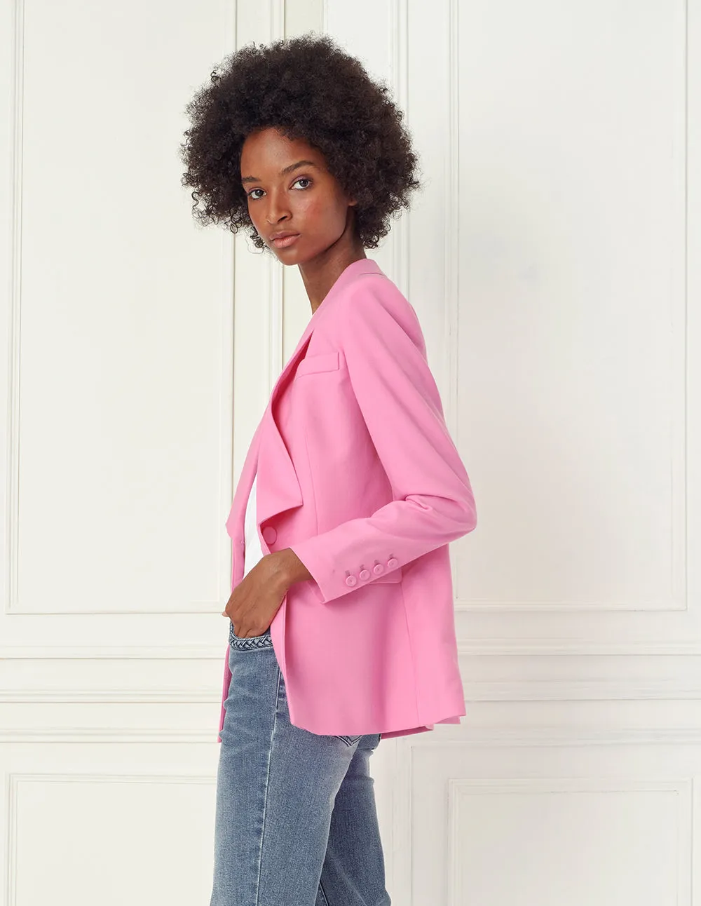 BORA AKSU Pink Shawl Collar Single-Breasted Blazer