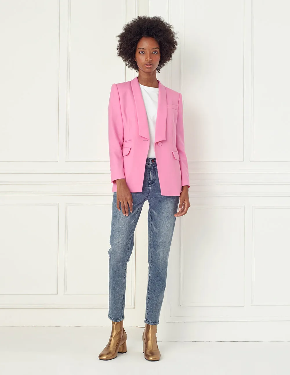 BORA AKSU Pink Shawl Collar Single-Breasted Blazer