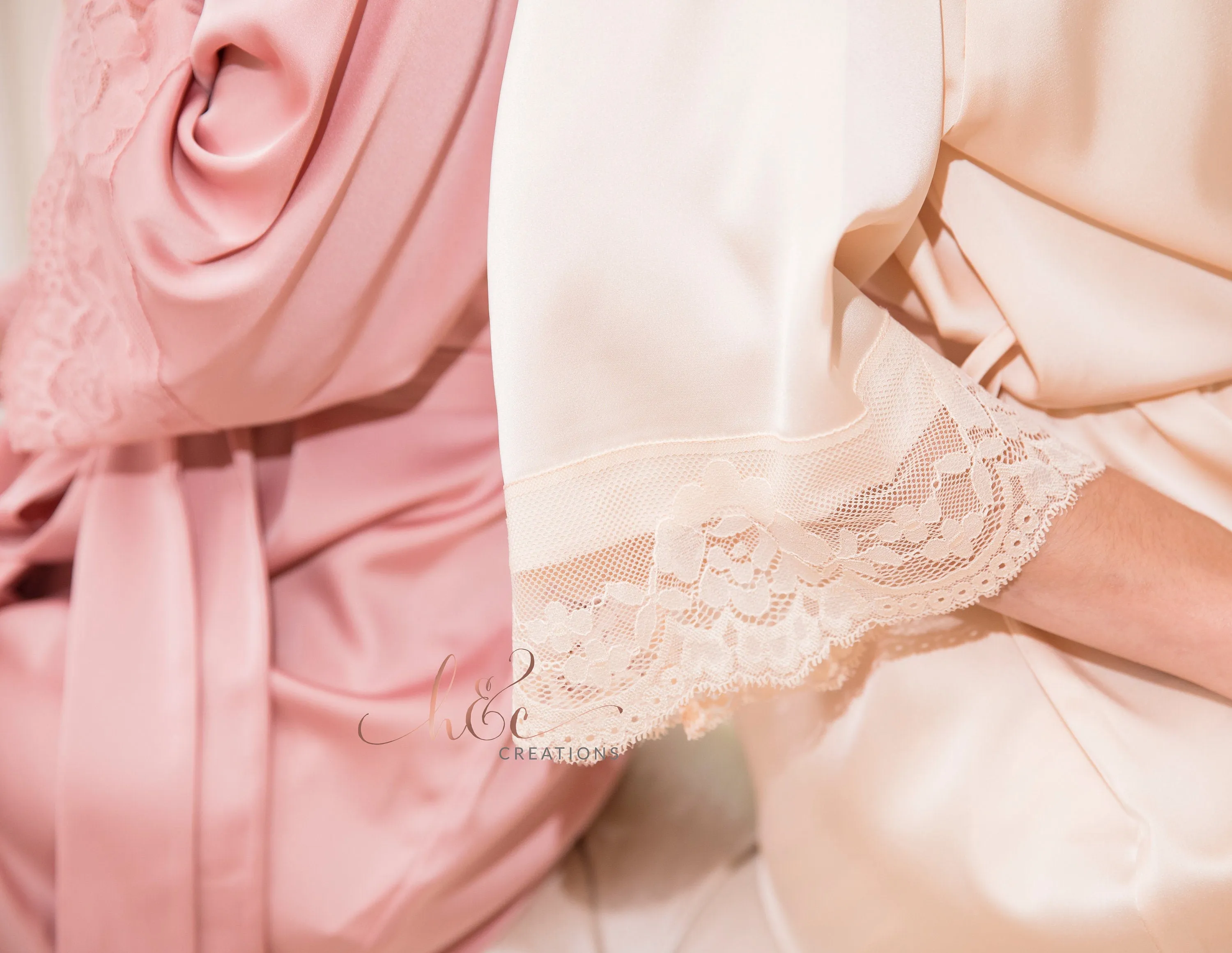 Bridesmaid Robes, Bridesmaid Lace Robes, Lace Bridal Robes, Bridal Party Robes, Satin Robes Grey & Pink Robes Lace Robes
