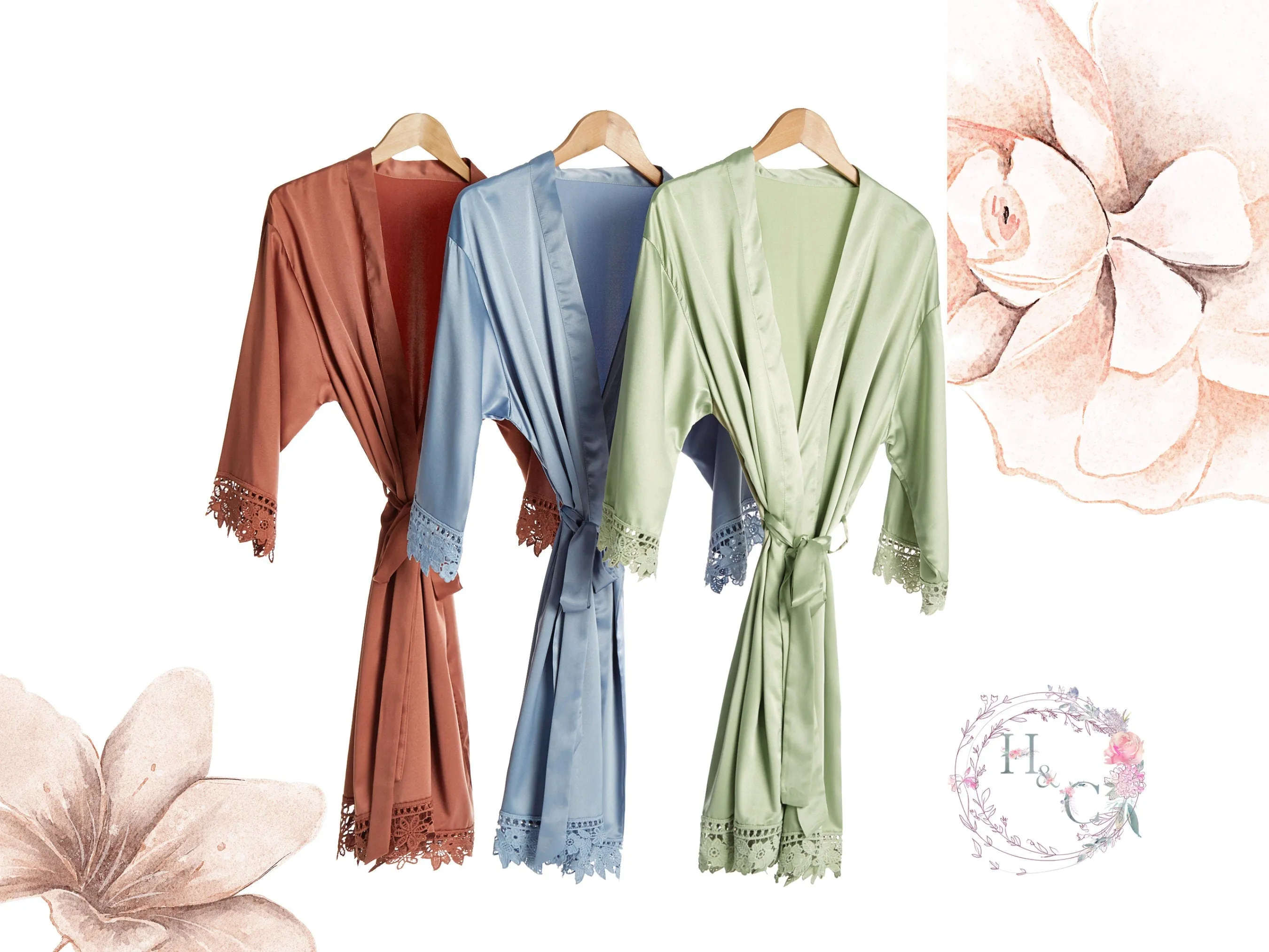 Bridesmaids Gifts/ Bridesmaid robes/ Bride Gift/ Wedding robes/ Bridal Party Robes/ Lace Robe/Robes for bridesmaid