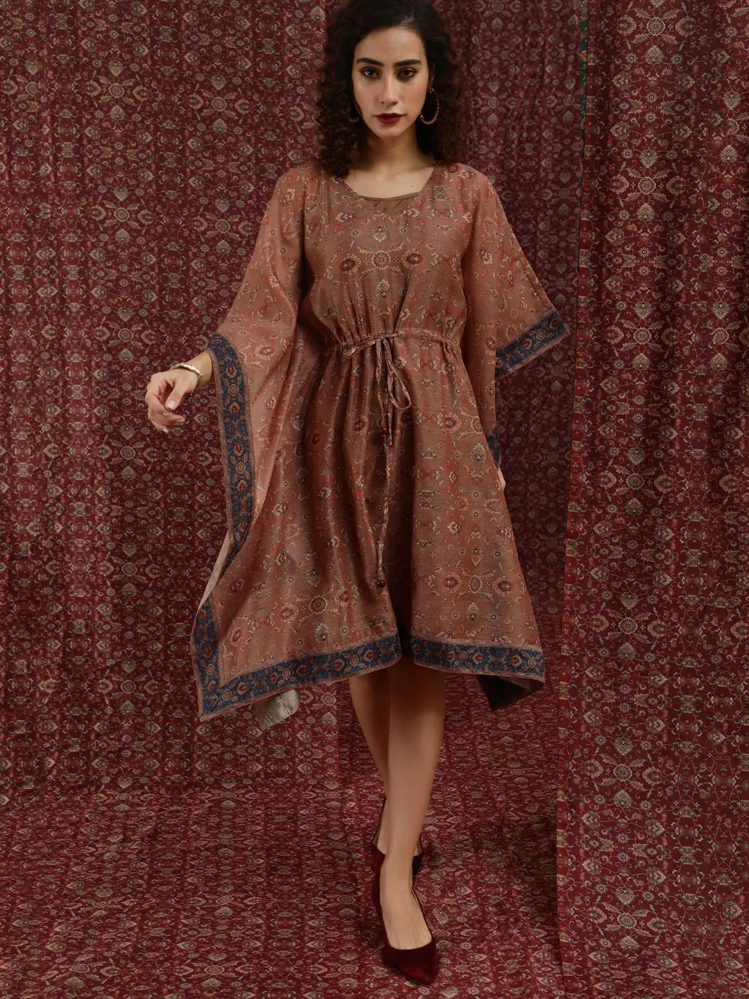 Brown Printed Kaftan Dress