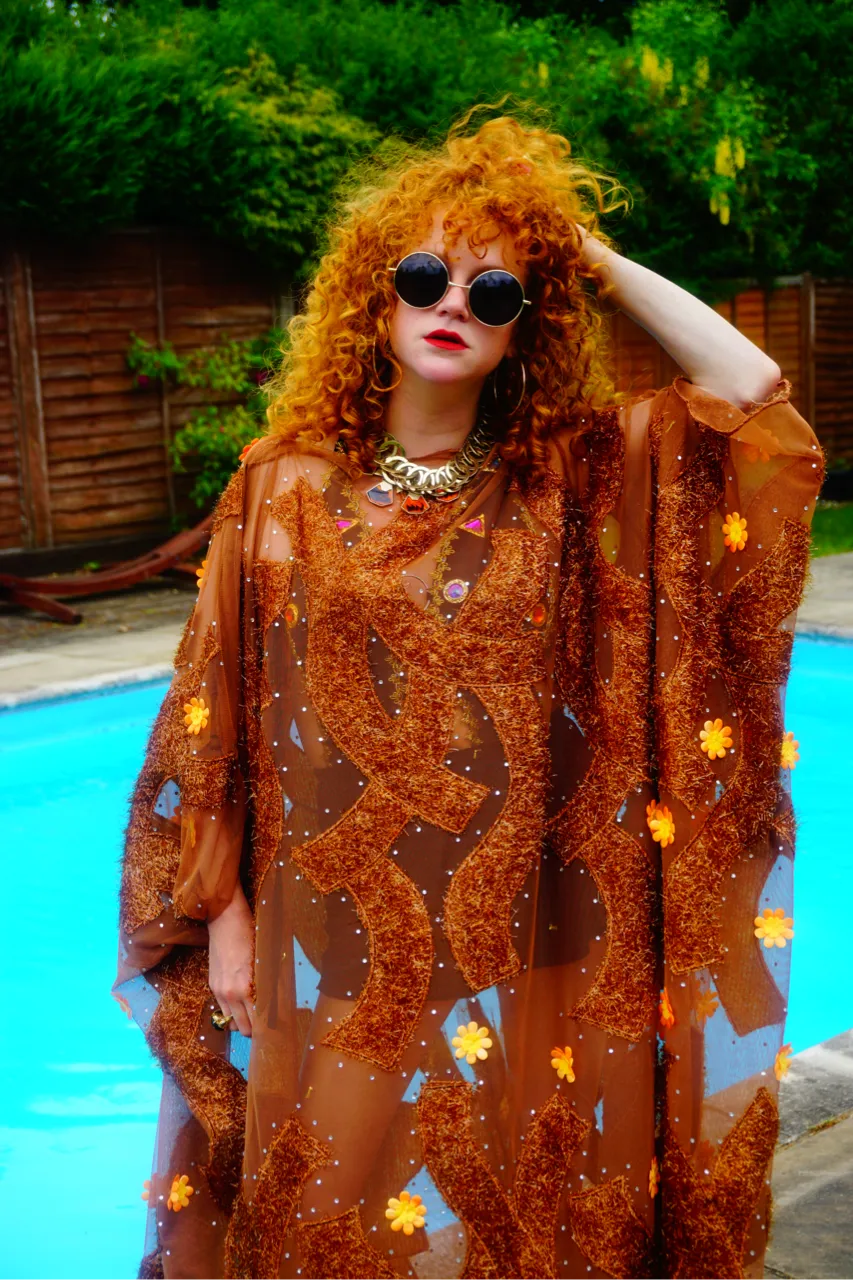 Brown Sheer Lurex 70s Sparkle Kaftan Gown