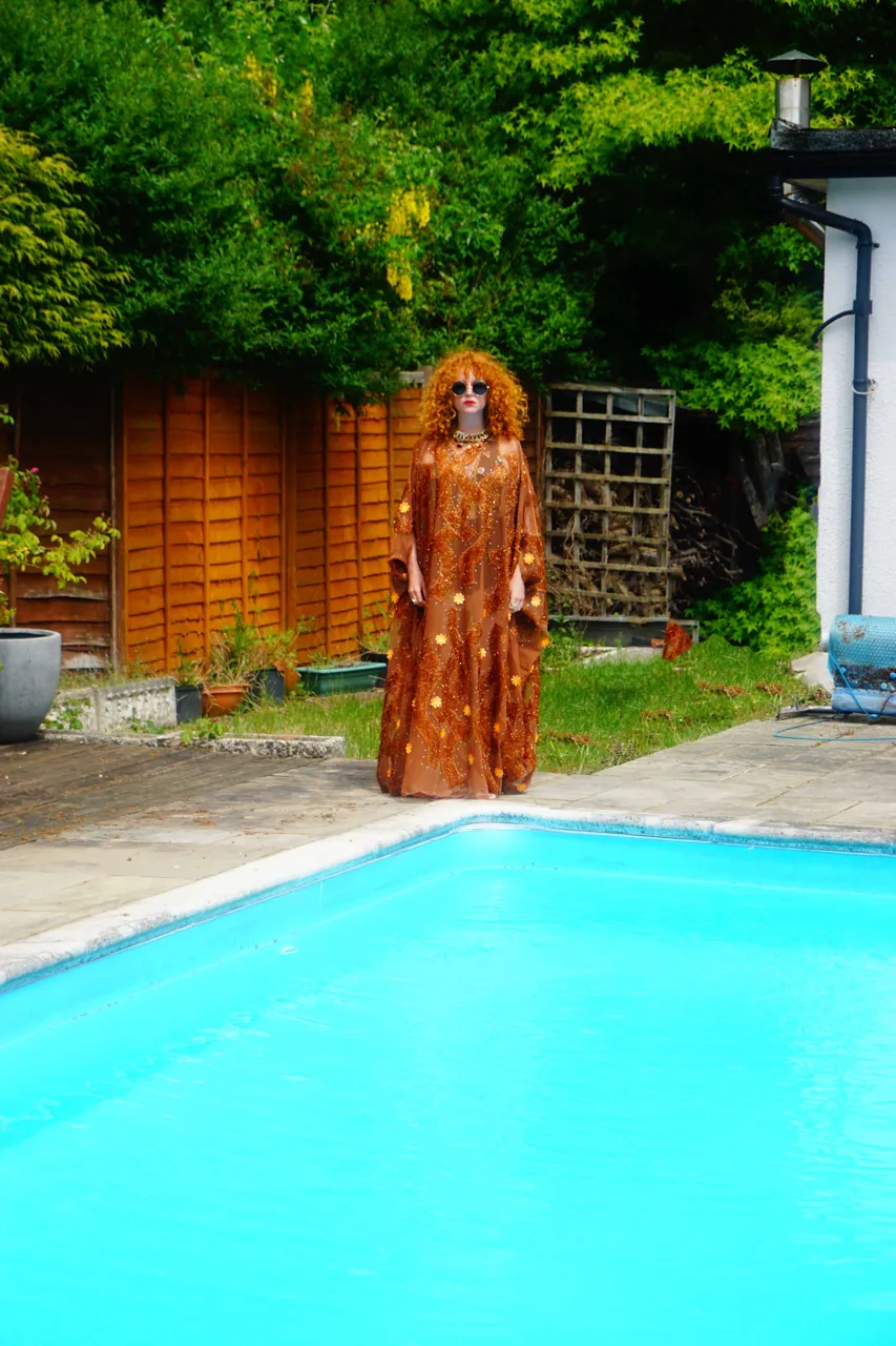 Brown Sheer Lurex 70s Sparkle Kaftan Gown