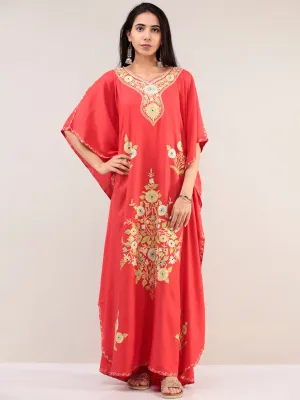 Coral Aari Embroidered Kashmere Free Size Kaftan  - K12K067