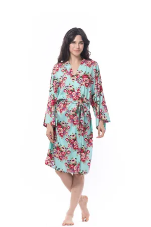 Cotton Floral Blossom Robe Light Blue