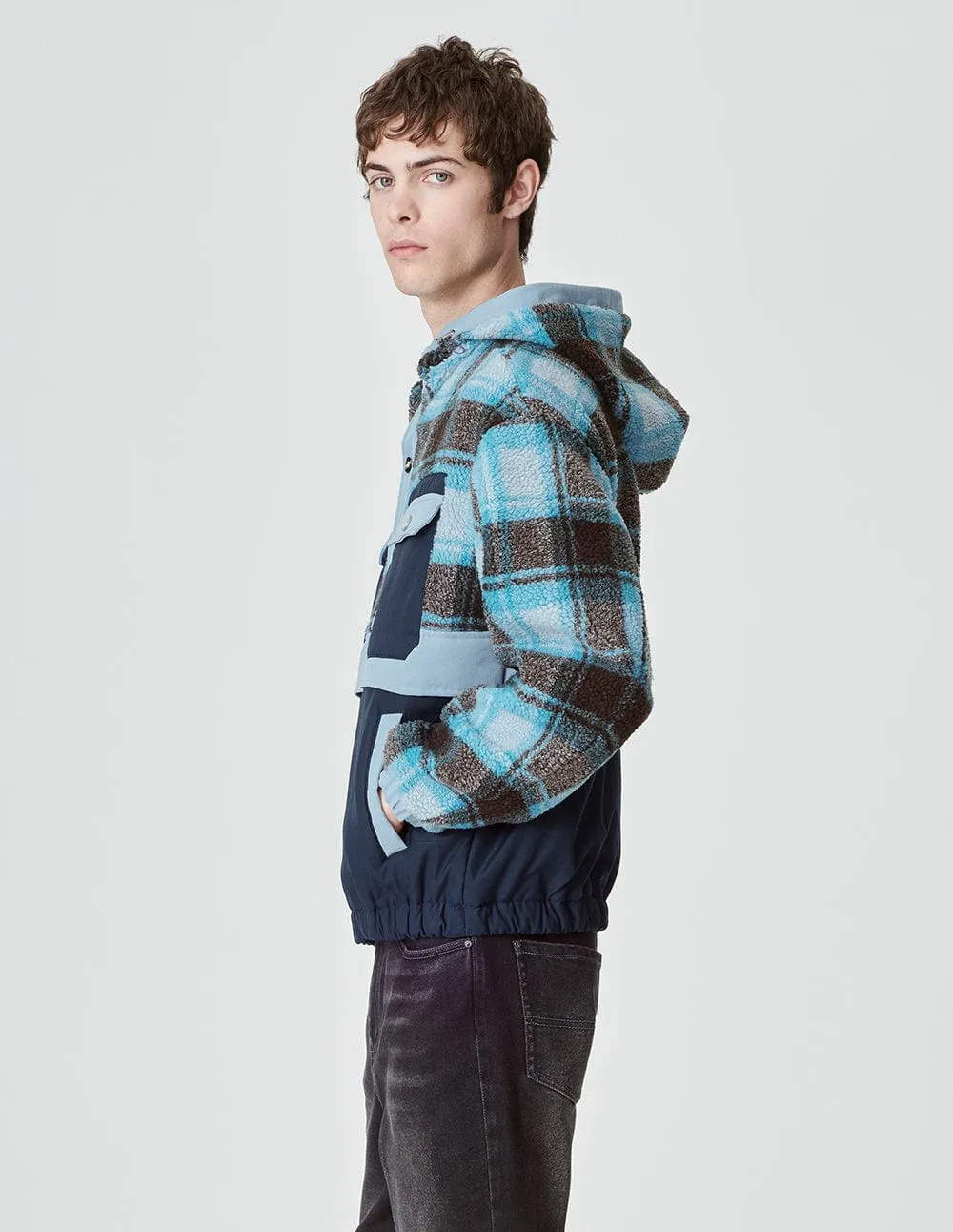 Couple Style Light Blue Plaid Patchwork Jacket
