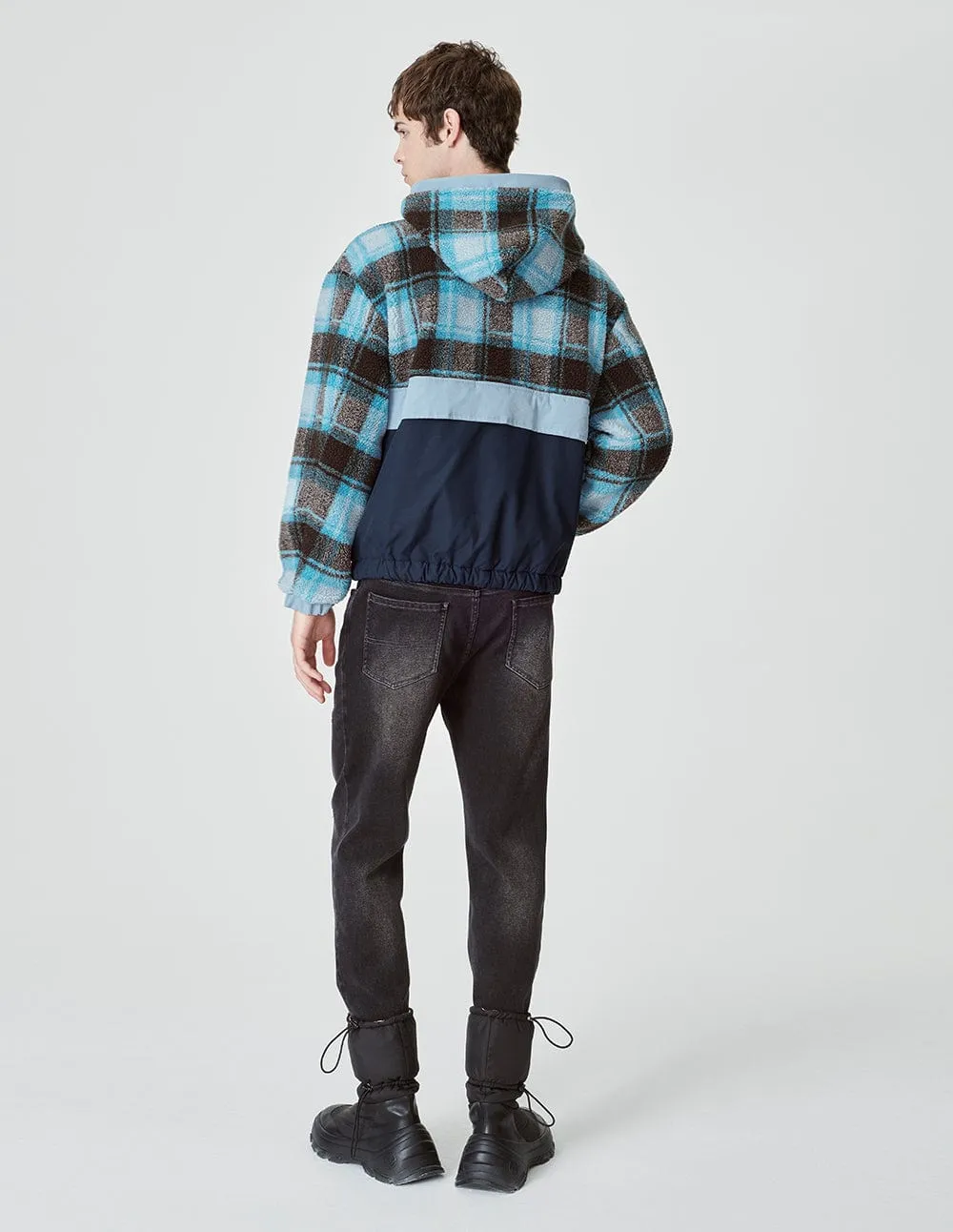 Couple Style Light Blue Plaid Patchwork Jacket