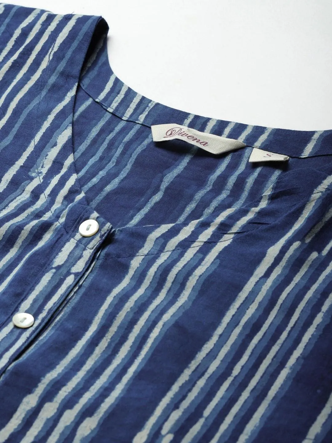 Divena Blue Hand Block Printed Striped Kaftan Dress