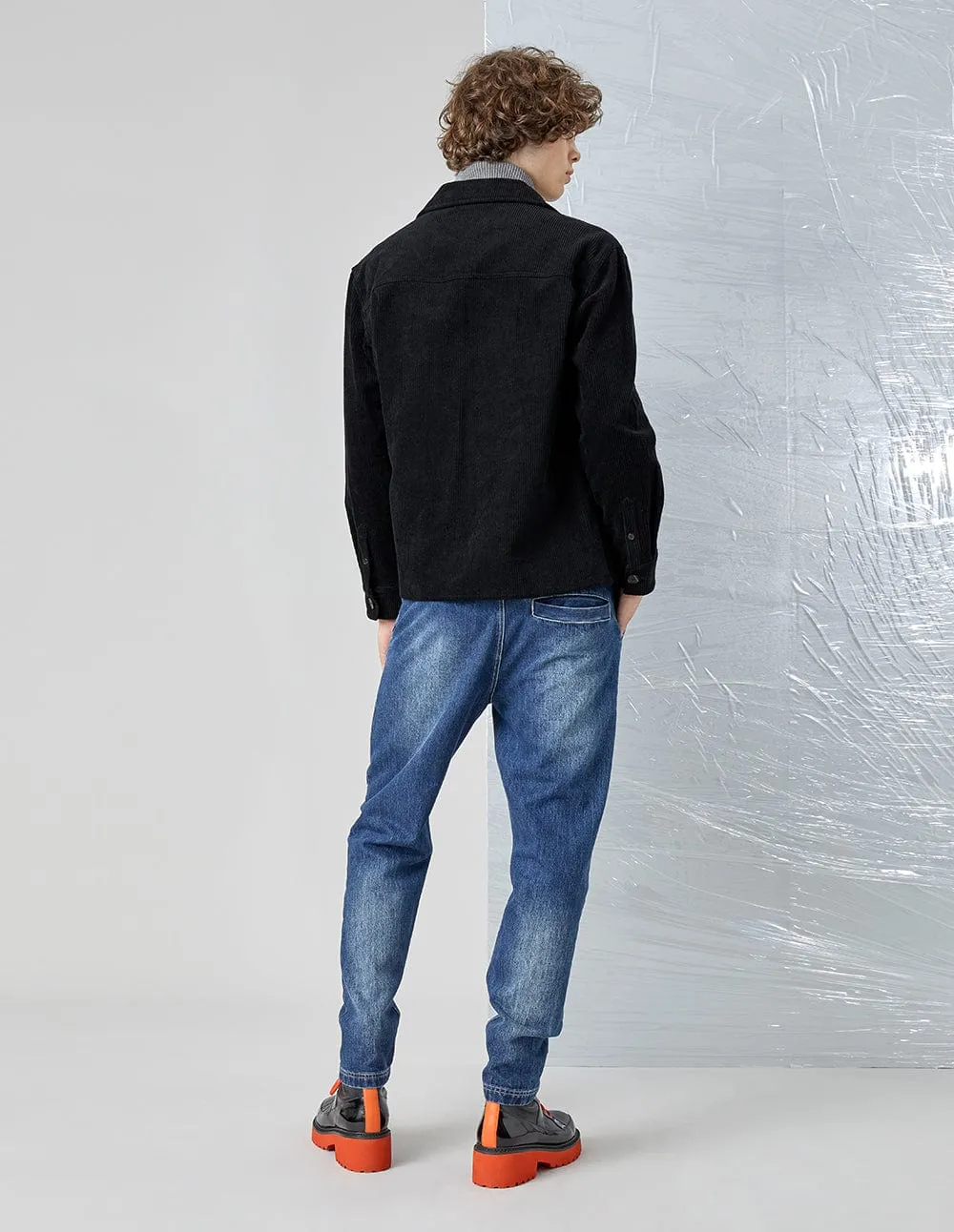Donald Black Corduroy Flap Pockets Jacket