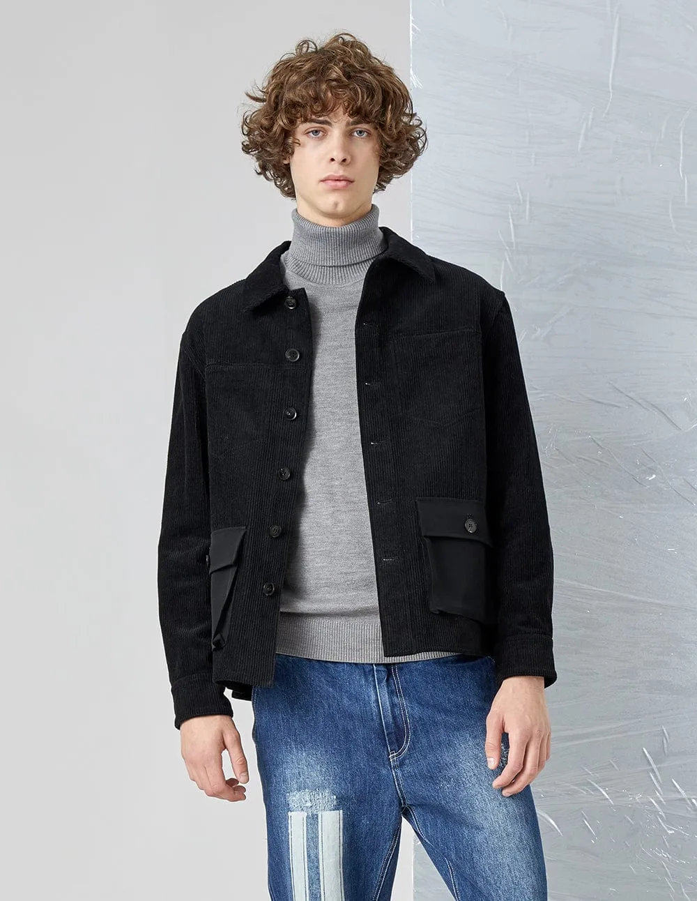 Donald Black Corduroy Flap Pockets Jacket