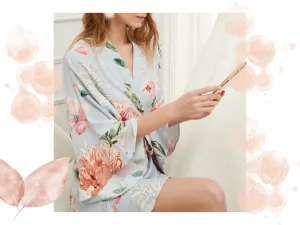 Dusty Blue Cotton Floral  Ruffle Bridesmaid Robes | Bridesmaid Gifts | Bridal Party Floral Robes |Wedding Bride Robe | Bridesmaid Robe