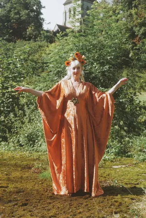 Effortless Velvet Flame Orange kaftan Gown