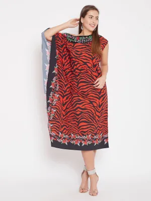 Embroidered Drop Shoulder Crepe Kaftan - (Clearance - Final Sale)