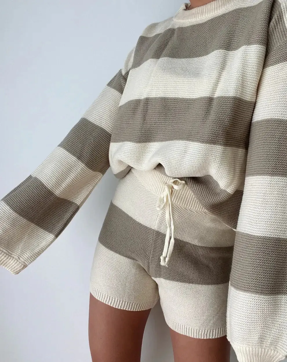 Envy knit shorts - Stripped ivory