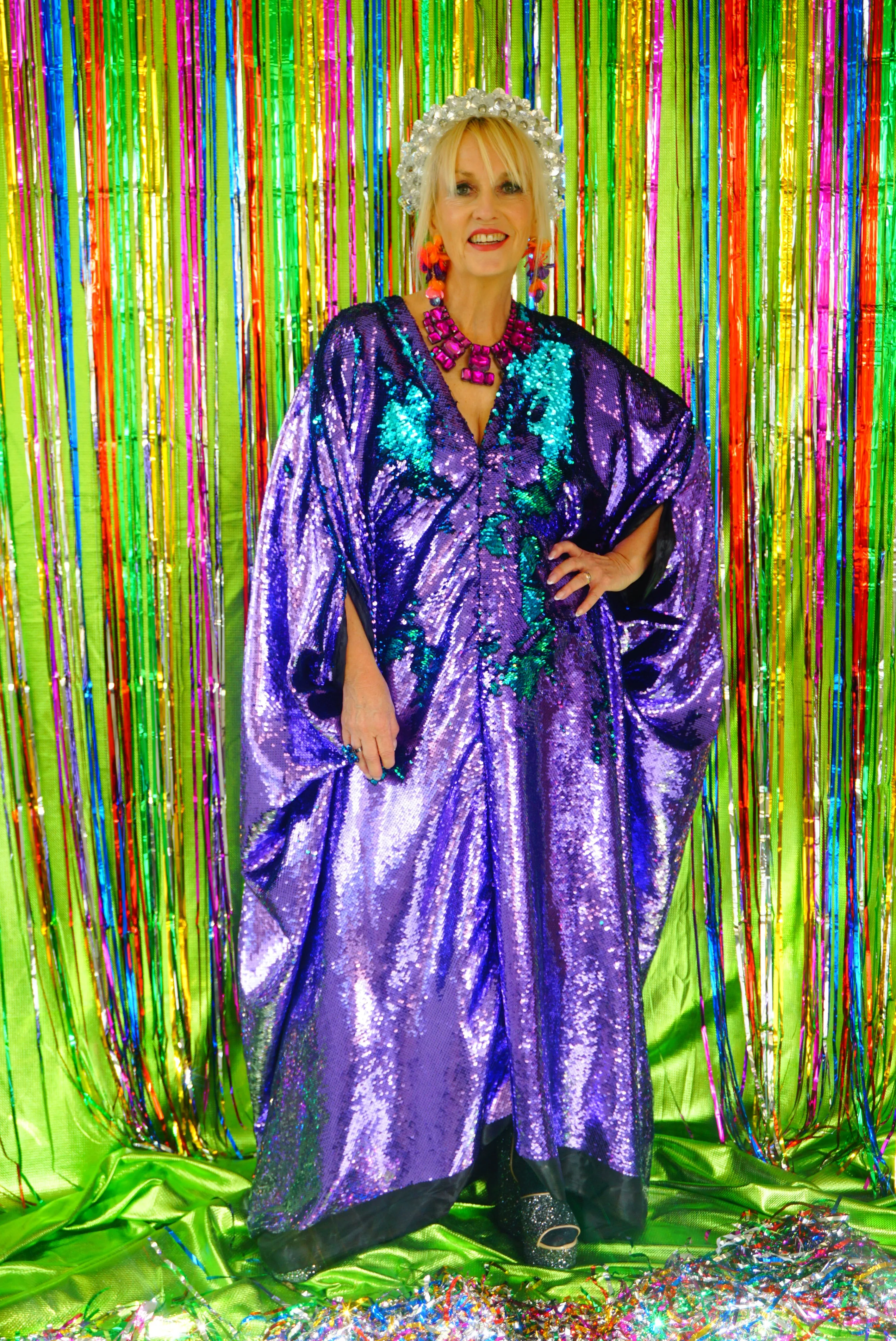 Flip Sequins V-neck Kaftan Party Frock. Super Sparkles! Blue and Purple