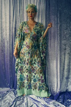 Fuzzy Eyelash in Mint and floral sequins