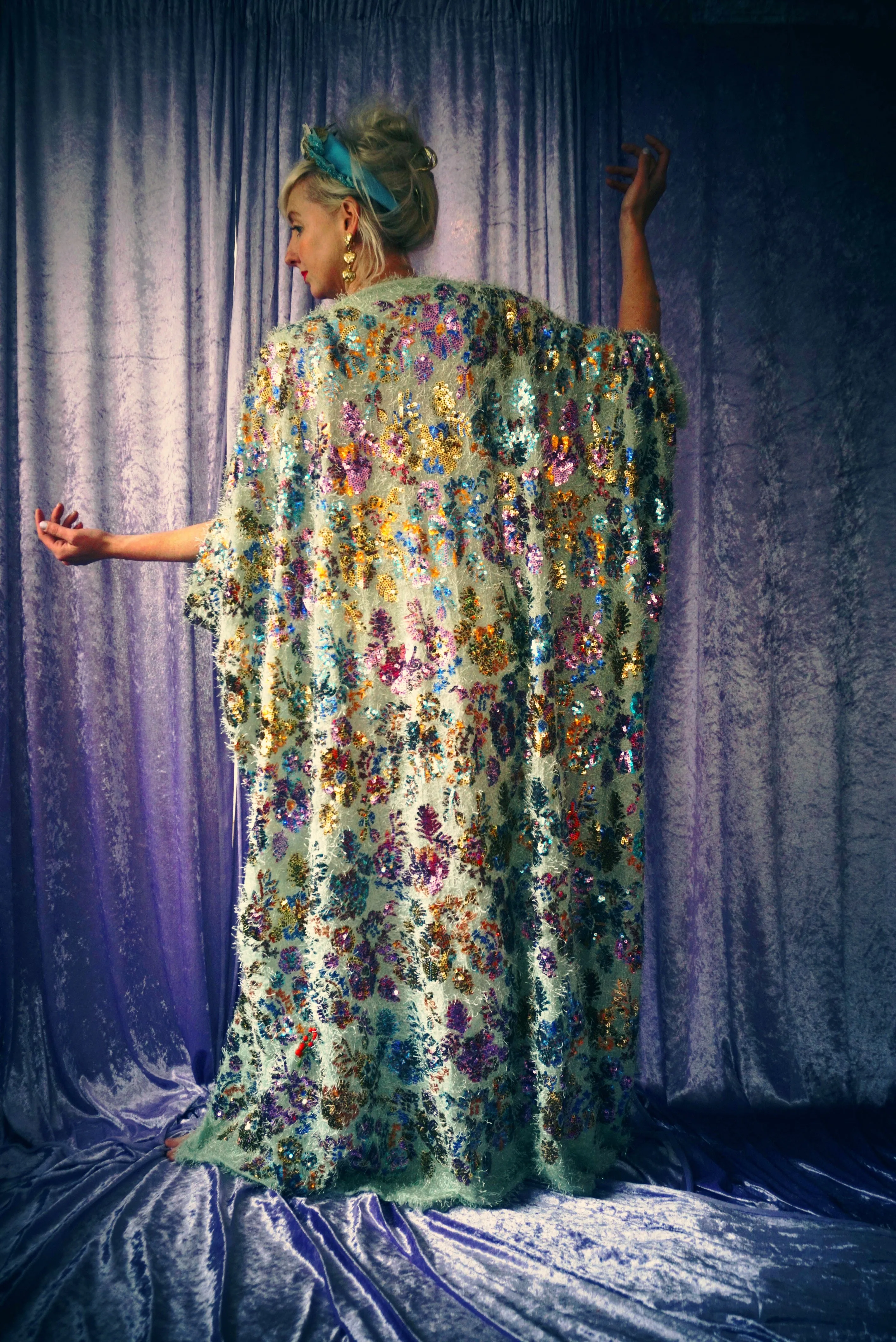 Fuzzy Eyelash in Mint and floral sequins
