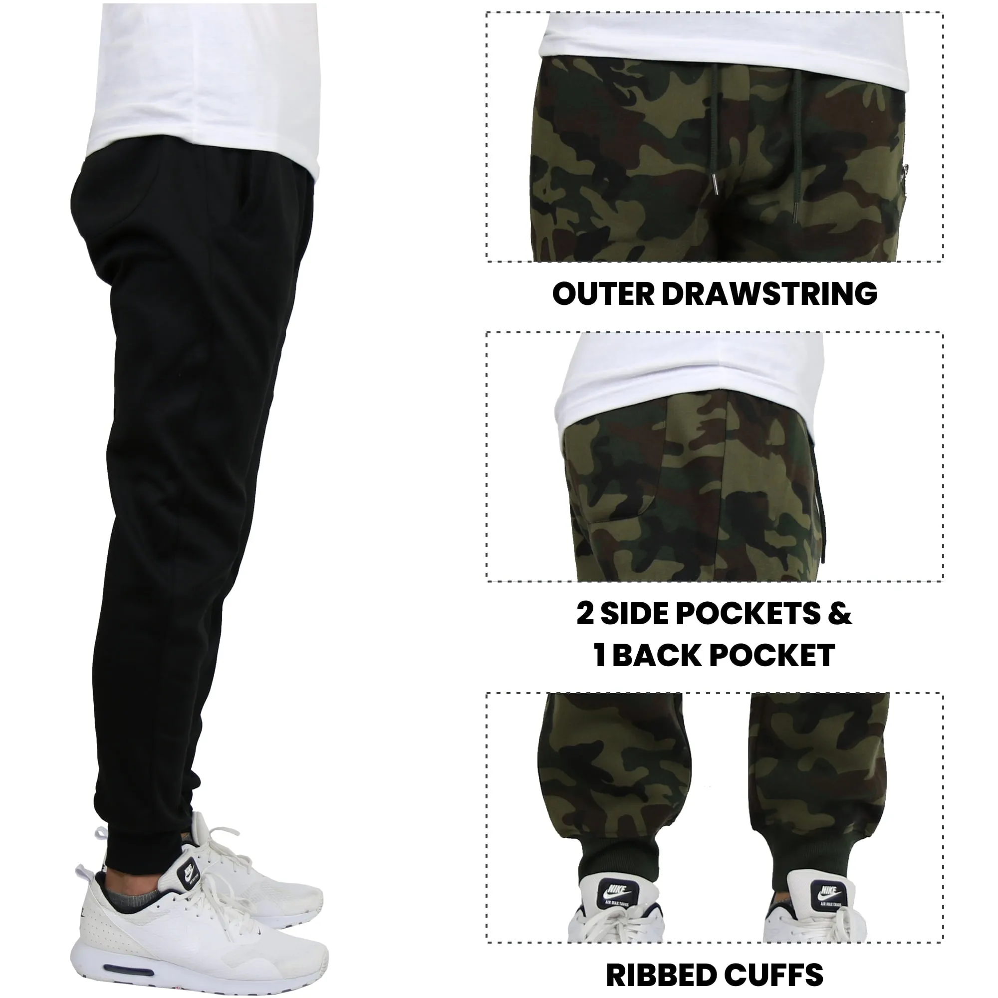 Galaxy by Harvic 3-Pack Mens Slim Fit Fleece Jogger Sweatpants (S-2XL)