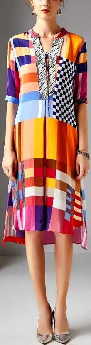 Geometric Print Silk Kaftan Dress