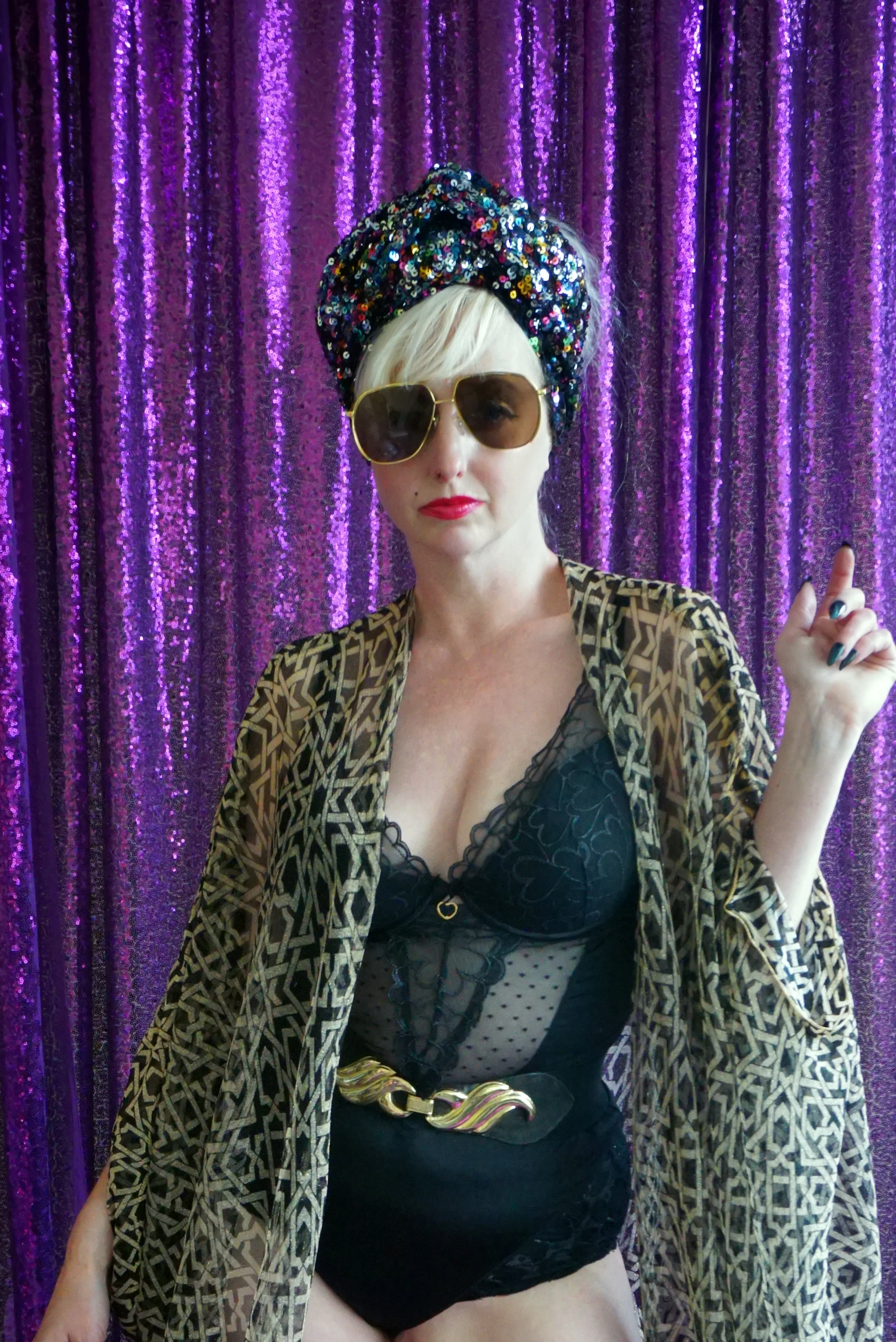 Glittered Mesh Gold Star Lurex Kimono Robe