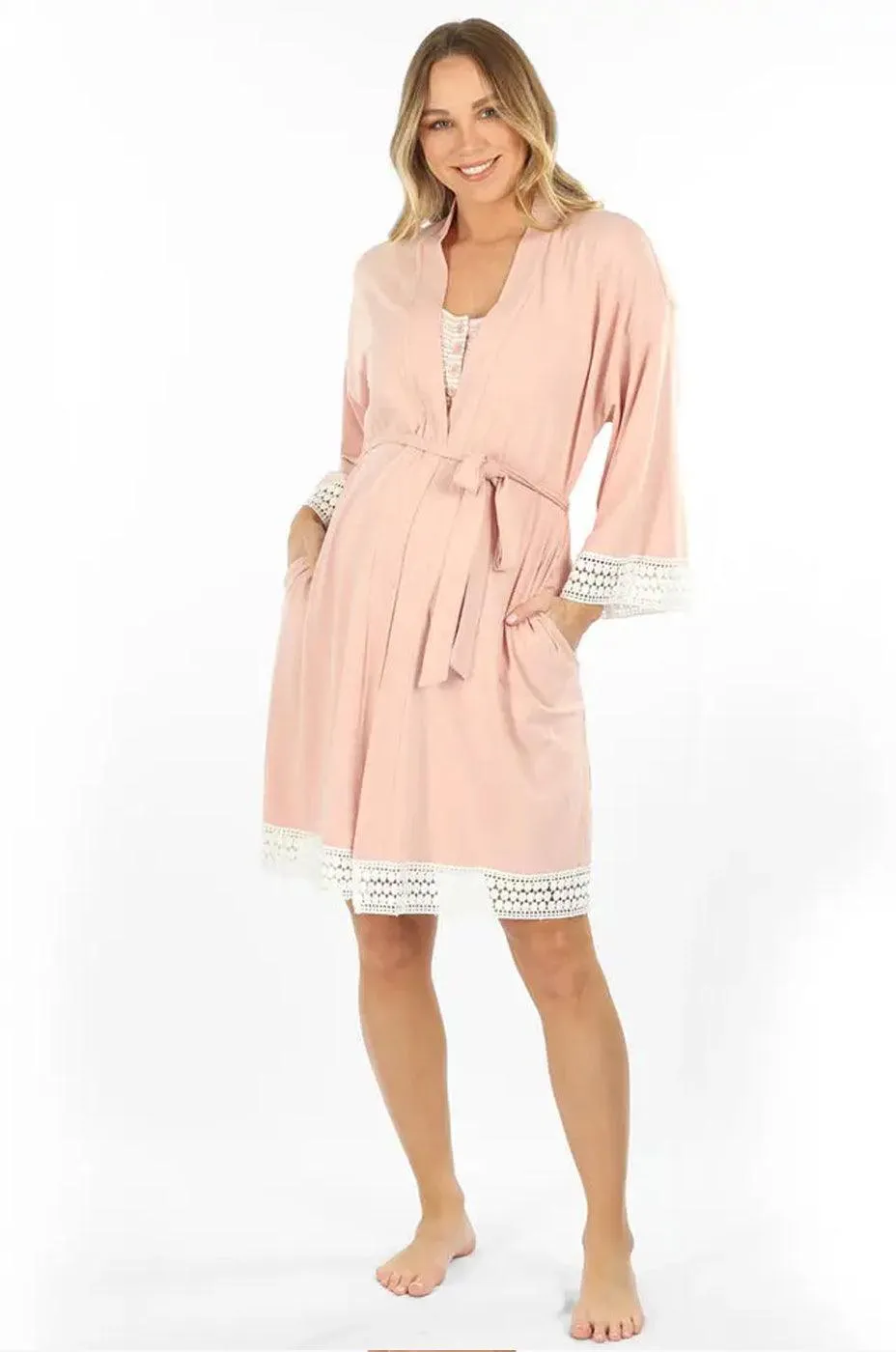 Grace Maternity & Nursing Nightgown Set | Pink