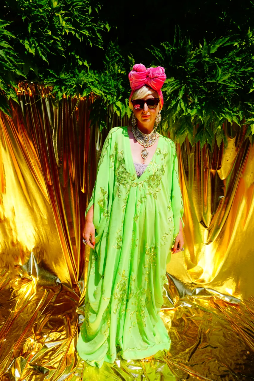 Green Chiffon Sequin Kaftan Gown / Kimono Robe