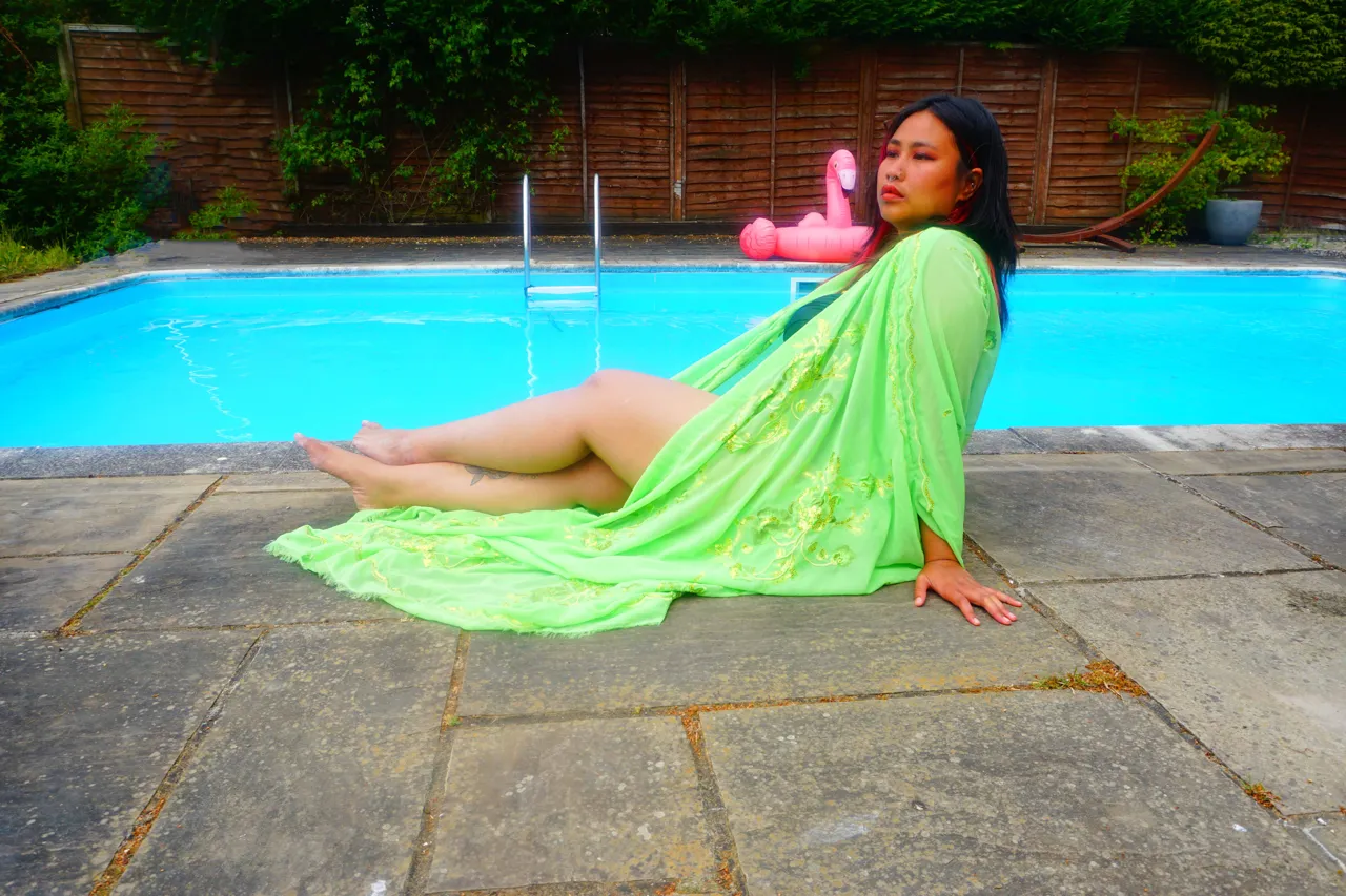 Green Chiffon Sequin Kaftan Gown / Kimono Robe