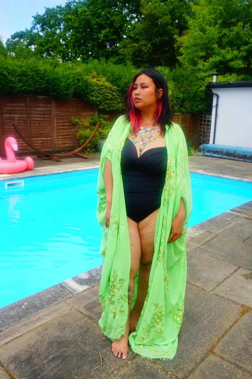 Green Chiffon Sequin Kaftan Gown / Kimono Robe