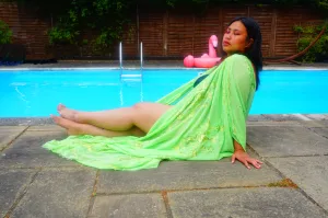 Green Chiffon Sequin Kaftan Gown / Kimono Robe