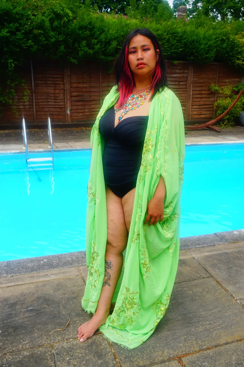 Green Chiffon Sequin Kaftan Gown / Kimono Robe